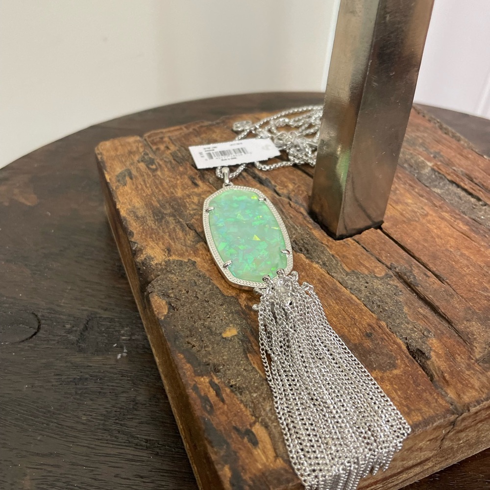 Kendra Scott Rayne Necklace Silver Iridescent Mint Illusion Tassel NWT - Picture 5 of 5